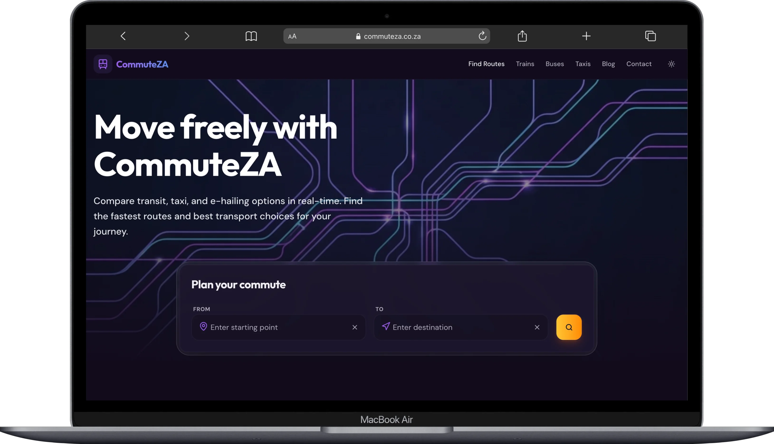 CommuteZA website displayed on a MacBook Air